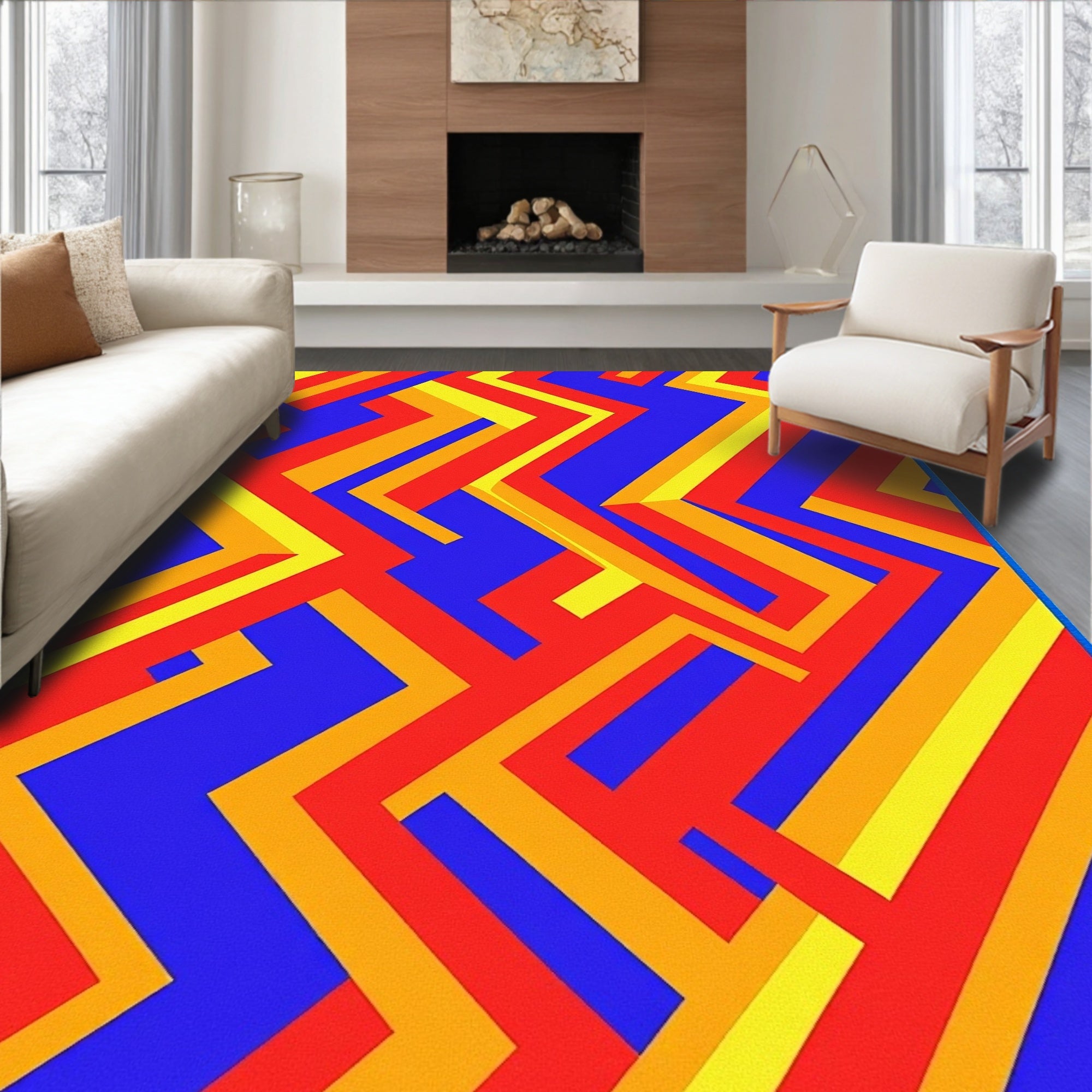 Bold Geometric Zigzag Pattern Rug