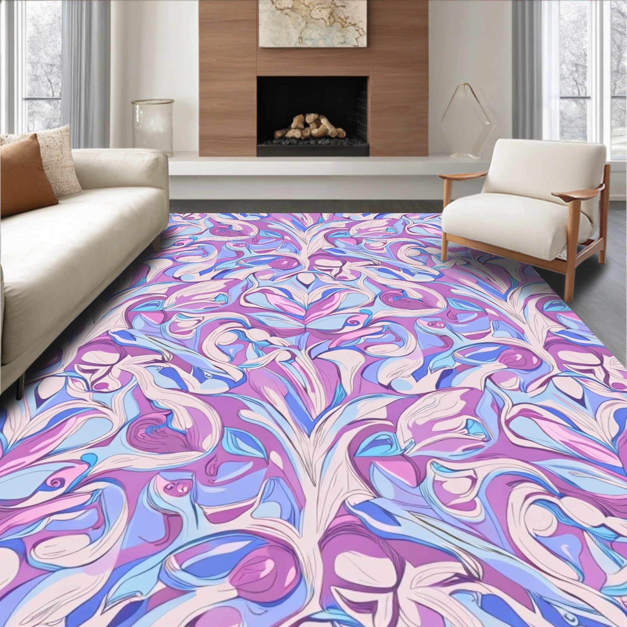 Artistic Floral Swirls Pattern Rug