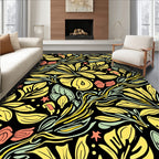 Yellow Green Botanical Abstract Design Rug