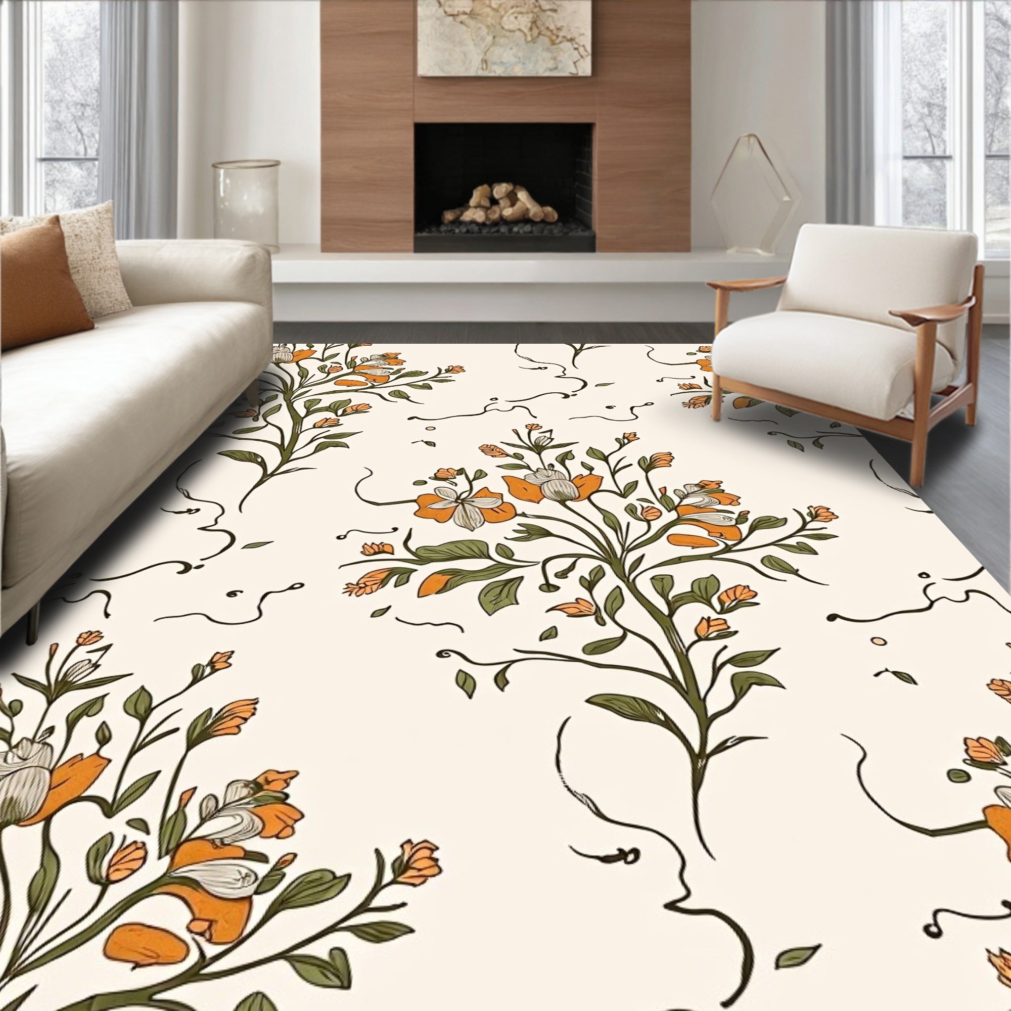 Vintage Floral Sketch Vines Rug