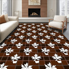Brown Plaid 3D Leaf Pattern Rug