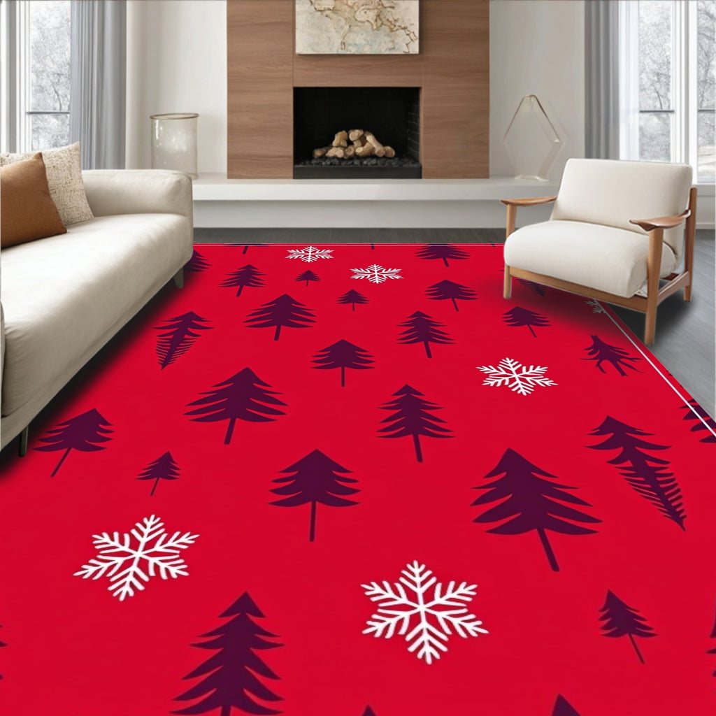 Winter Forest Snowflake Pattern Rug