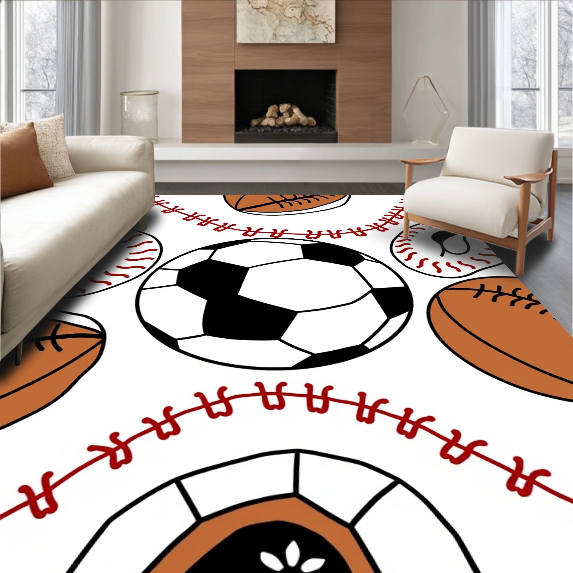 Playful Sports Ball Collage Design Rug