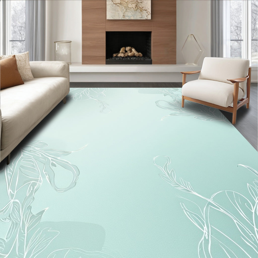 Soft Powder Blue Feather Motif Rug