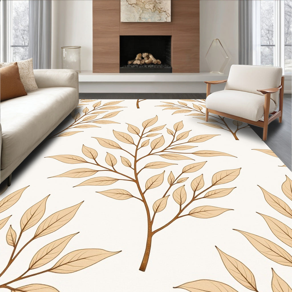 Branches With Golden Leaves Pattern Rug