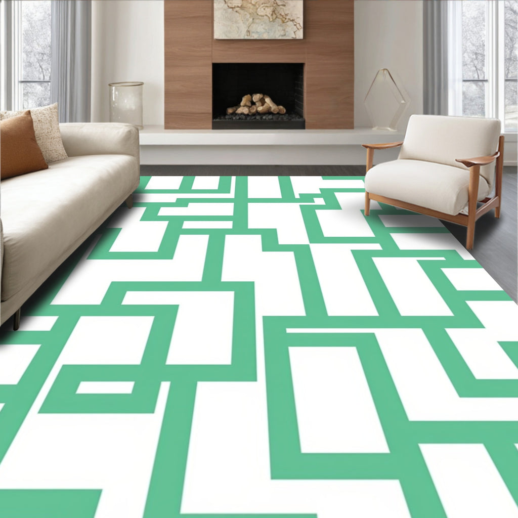Mint Green Abstract Geometric Lines Rug