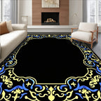 Elegant Blue Yellow Floral Border Design Rug