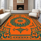 Bold Orange Teal Mandala Pattern Rug