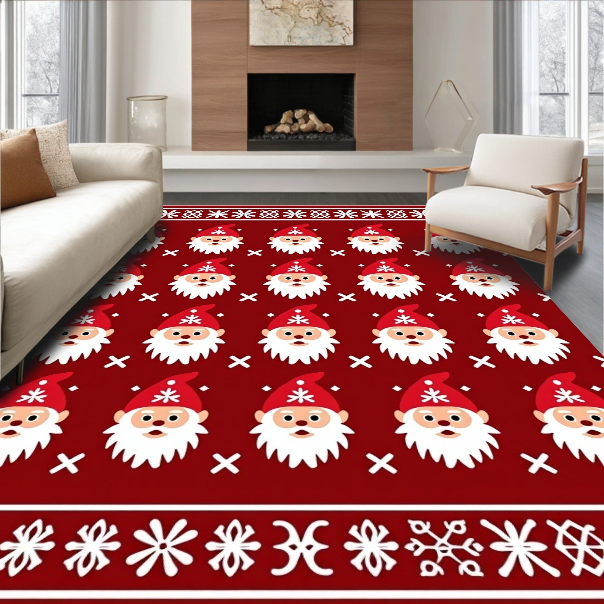 Red And White Christmas Gnome Repeat Rug