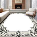 Elegant Black Floral Scrollwork Frame Rug