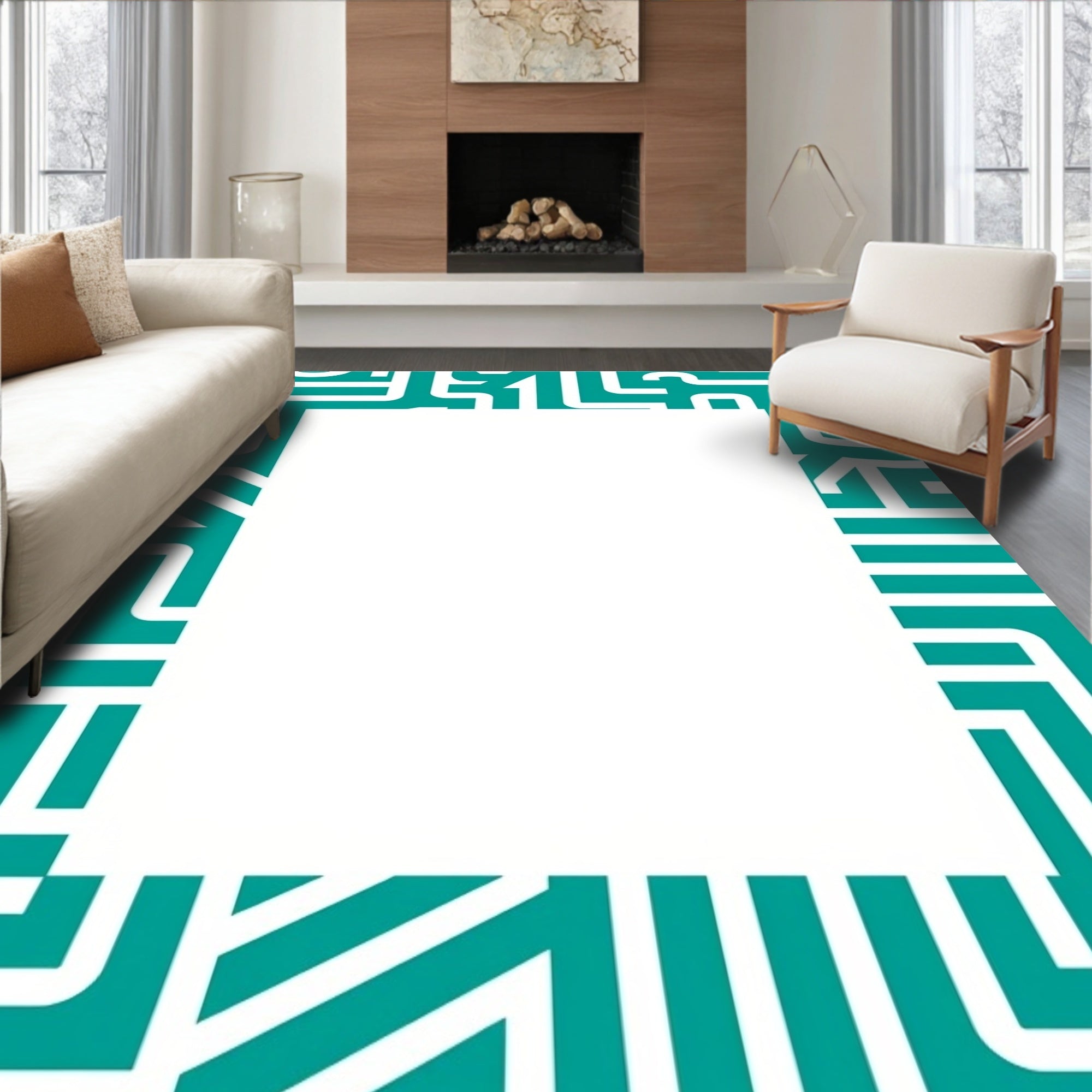 Teal Geometric Maze Design Rug