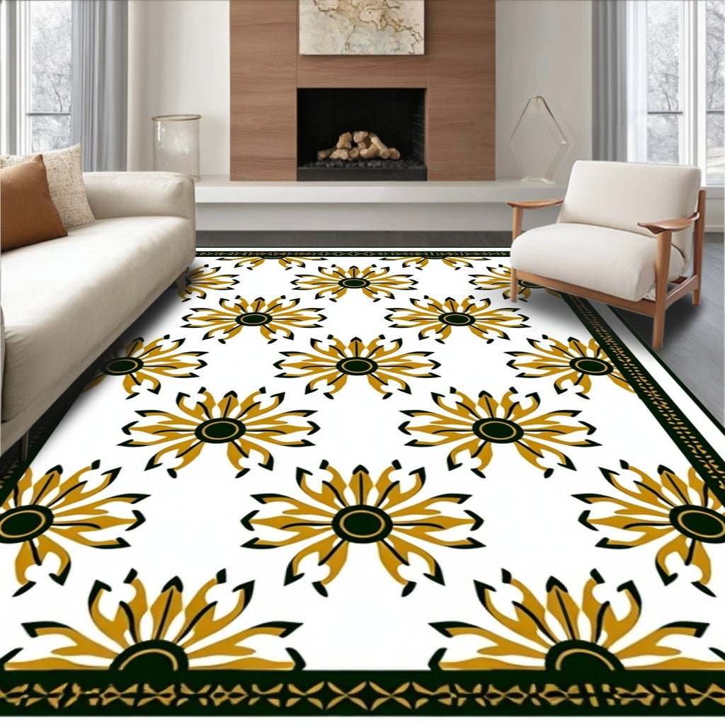 Golden Starburst Floral Geometric Design Rug