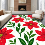 Red Floral Leaf Pattern Rug