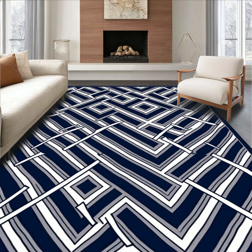 Modern Geometric Maze Pattern Rug