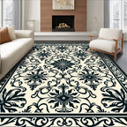 Ornate Black Floral Symmetry Rug