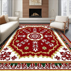 Elegant Red White Floral Medallion Rug