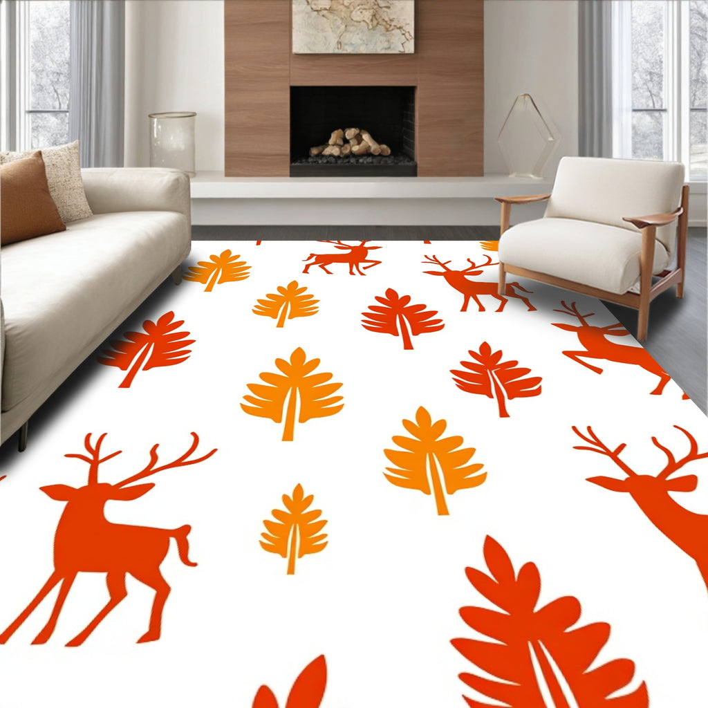 Autumn Deer Foliage Pattern Rug