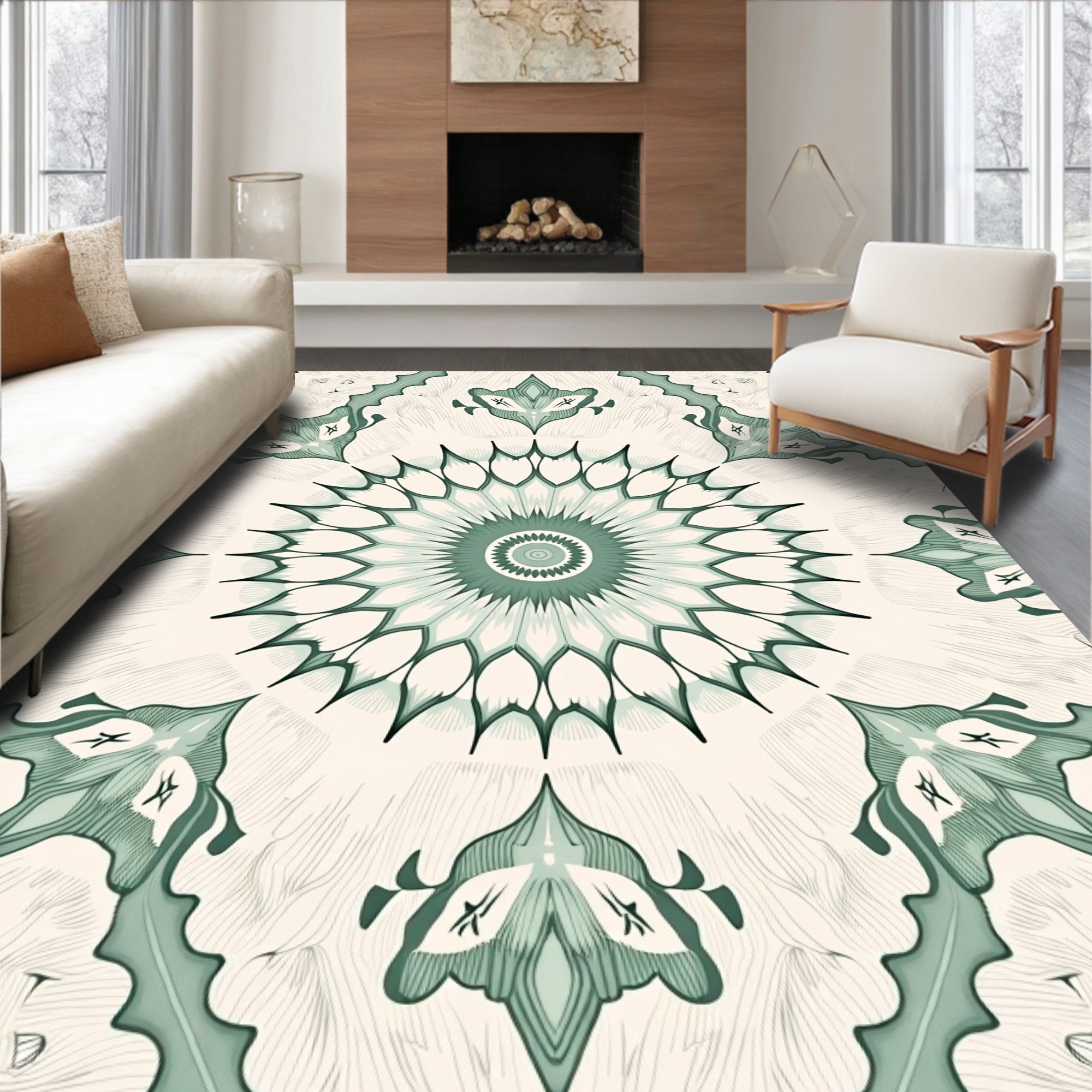Intricate Mint Green Mandala Pattern Rug