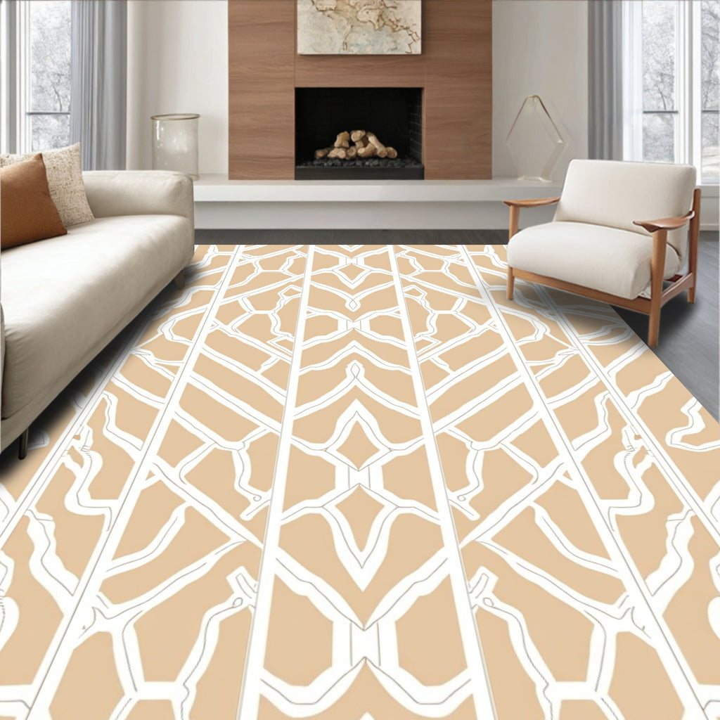Tan Abstract Geometric Stripes Rug