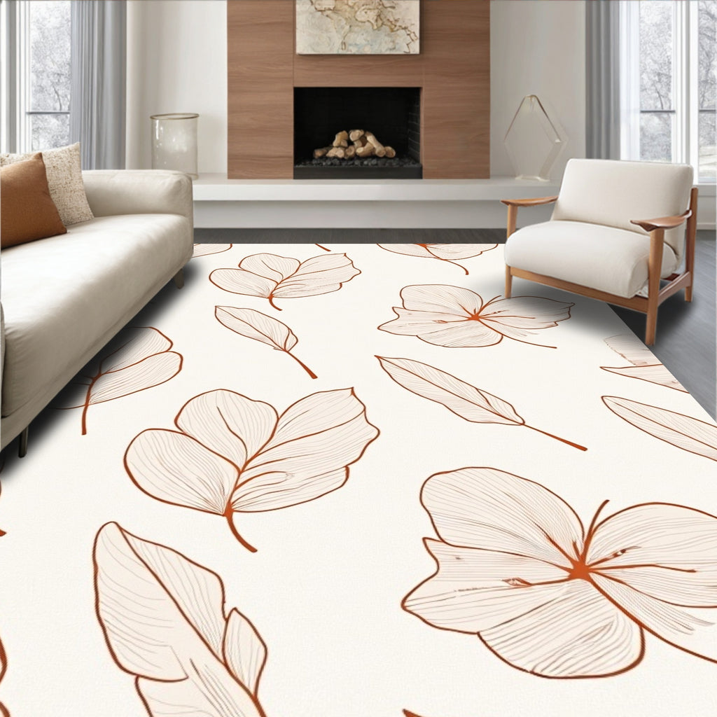 Botanical Line Art Organic Leaves Rug