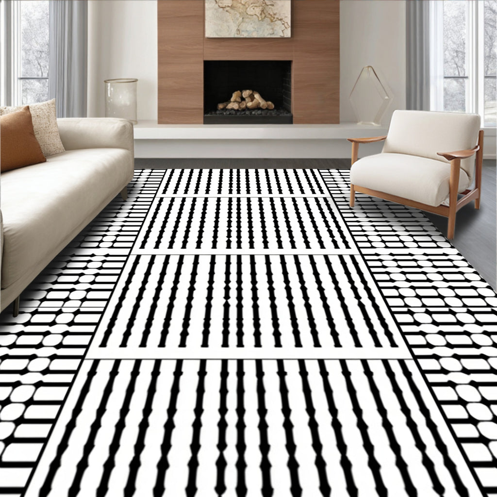 Vertical Lines Geometric Black White Pattern Rug