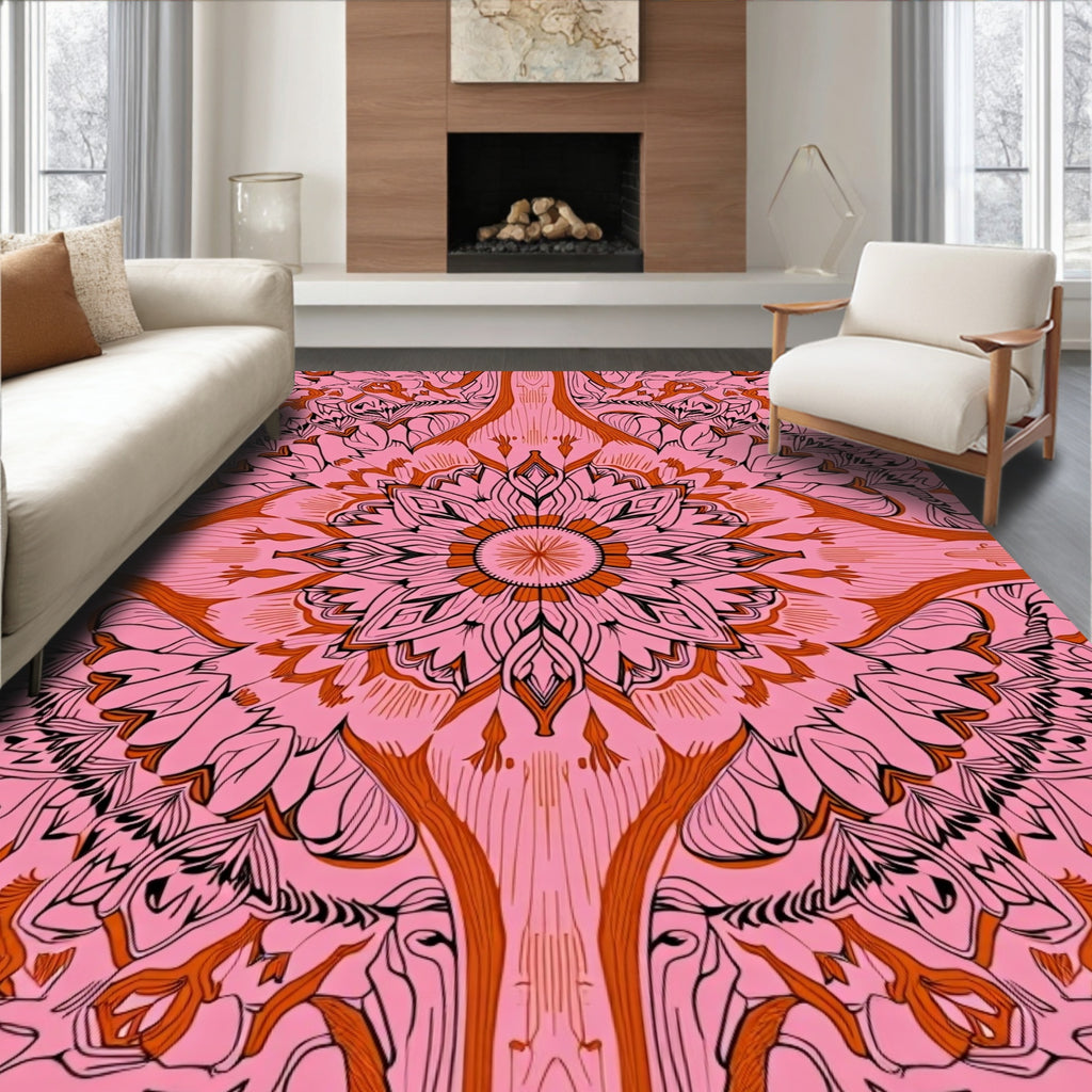 Pink And Orange Floral Mandala Design Rug
