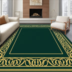 Emerald Green Golden Floral Border Rug
