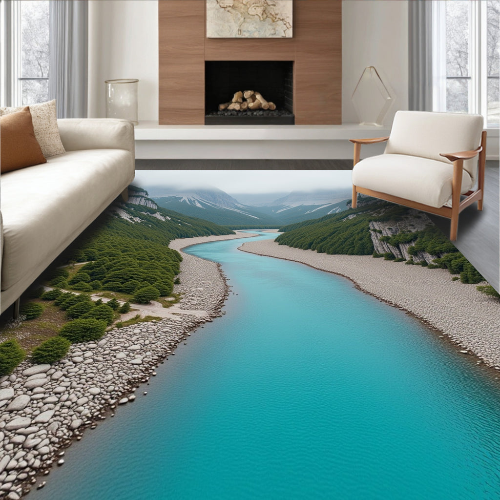 Turquoise River Valley Landscape Rug