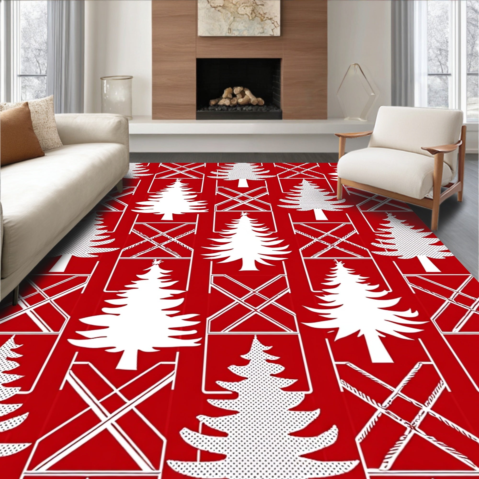 Red Christmas Tree Lattice Pattern Rug