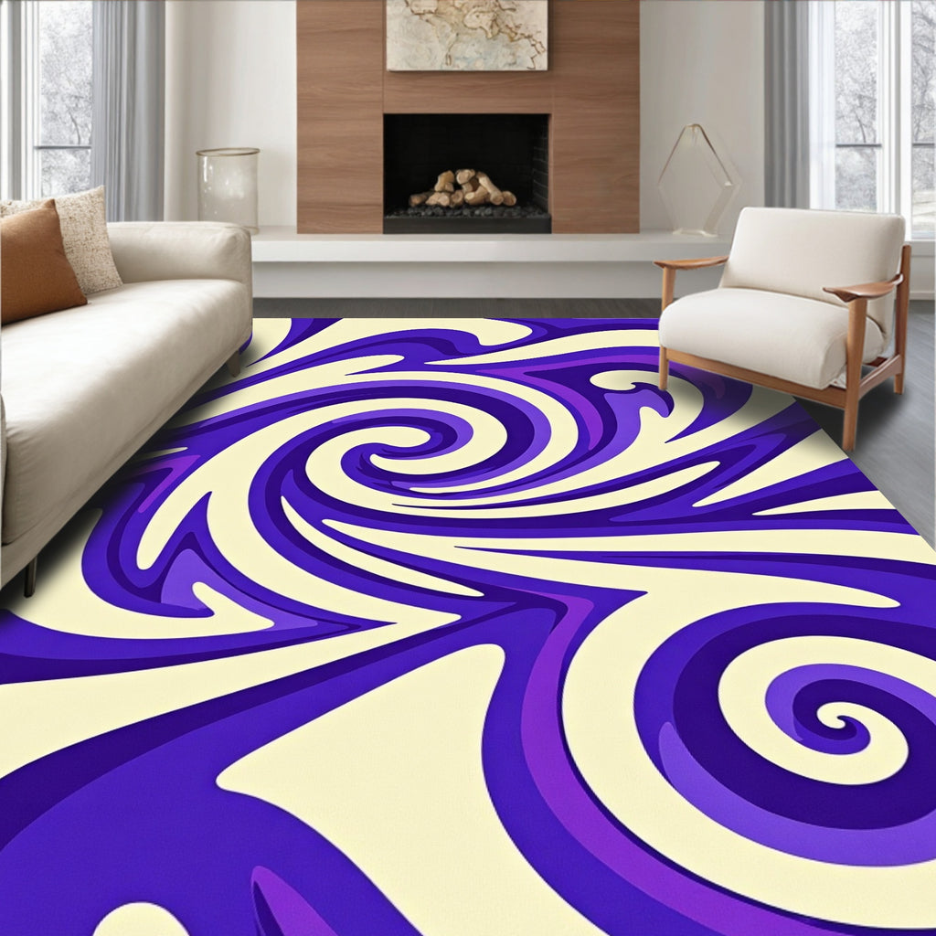 Swirl Graphic In Purple Cream Rug