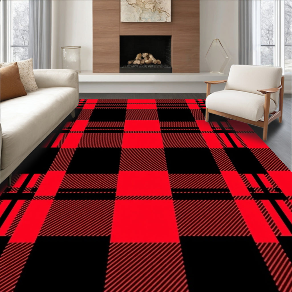 Red and Black Plaid Pattern Rug