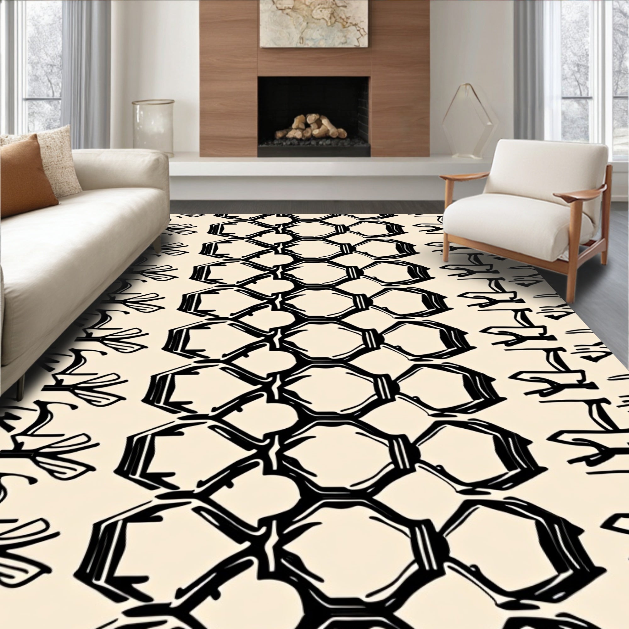 Textural Black Geometric Stripe Rug