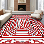 Red Stripped Abstract Geometric Design Rug