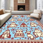 Whimsical Folk Pets and Houses Rug