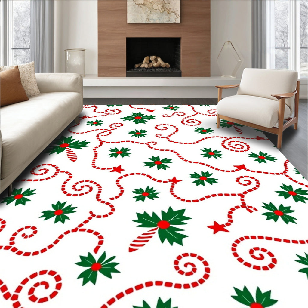 Red Garland Holly Star Pattern Rug