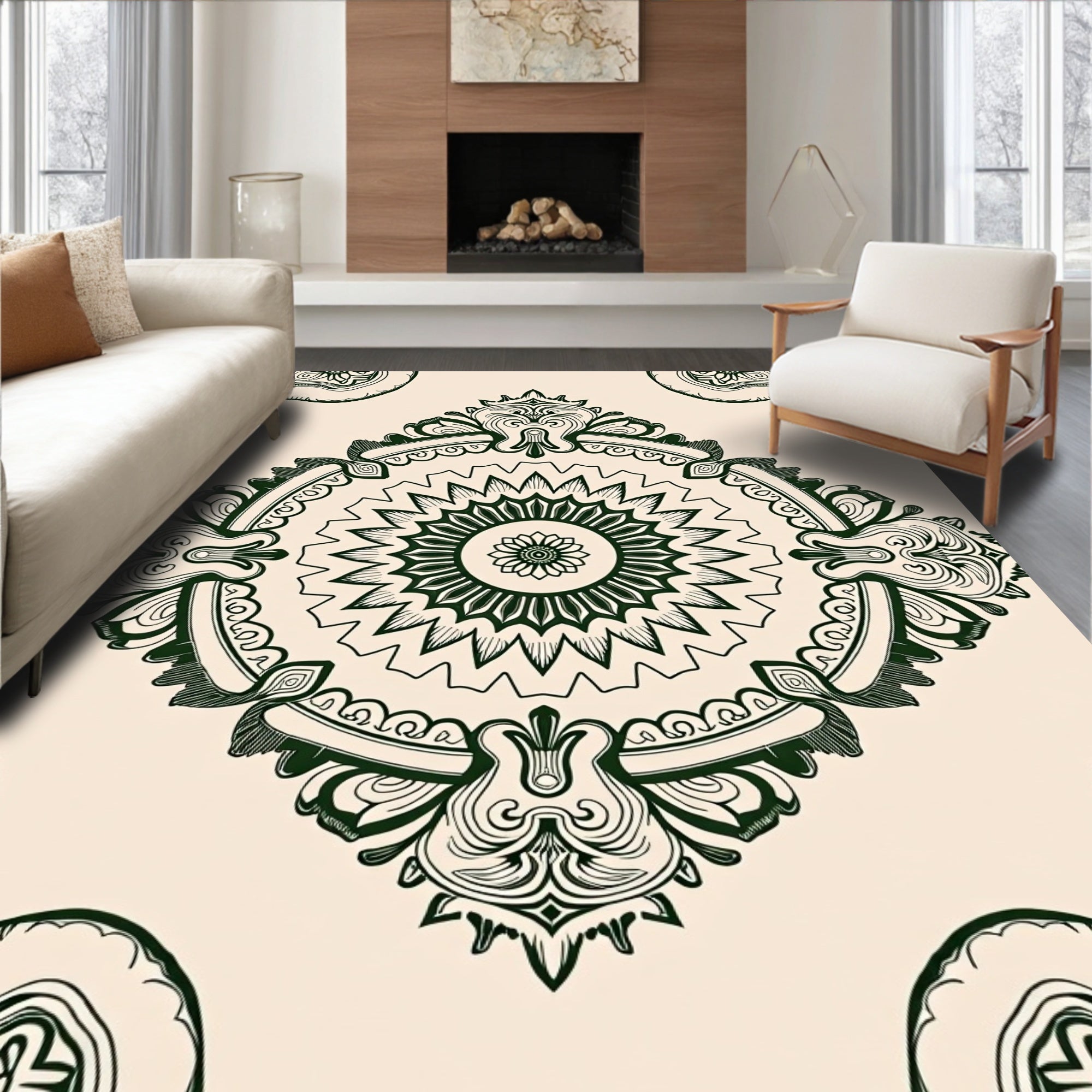 Delicate Teal Floral Medallion Mandala Rug