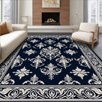 Classic Black Ivory Floral Scroll Border Rug