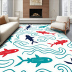 Colorful Fish and Waves Pattern Rug