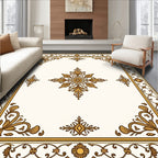 Elegant Tan Floral Scrollwork Rug