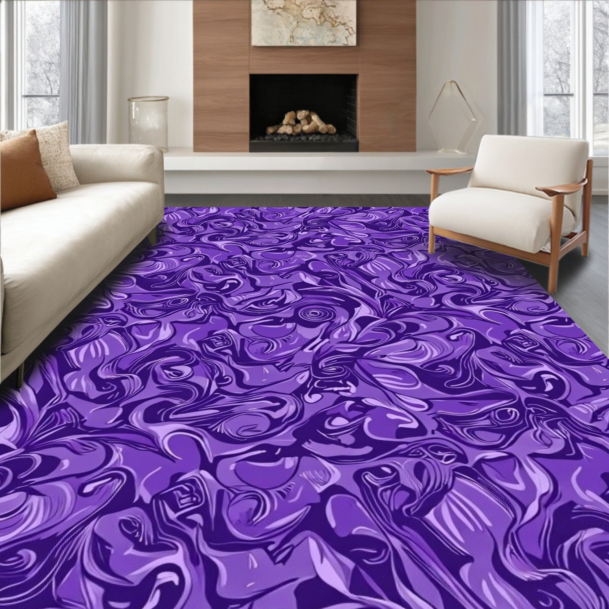 Abstract Purple Swirls Pattern Rug