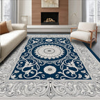 Intricate Floral Medallion Border Design Rug
