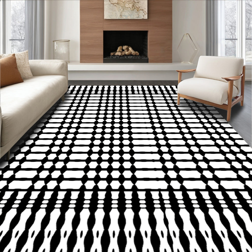 Black White Geometric Chain Rug
