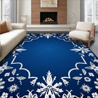 Deep Blue Snowflake Garden Frame Rug