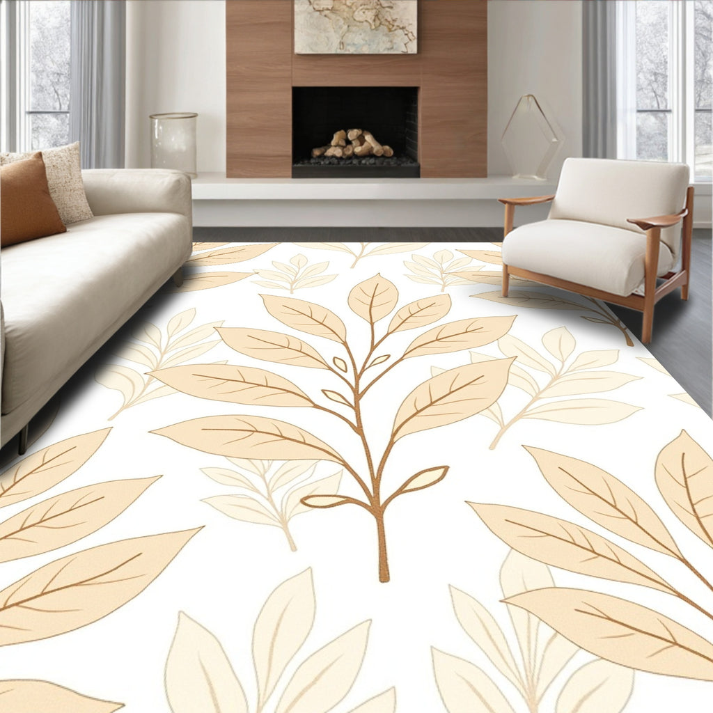 Organic Leaf Branch Neutral Pattern Rug