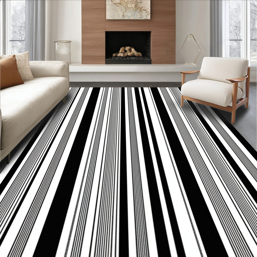 Bold Black White Stripe Pattern Rug