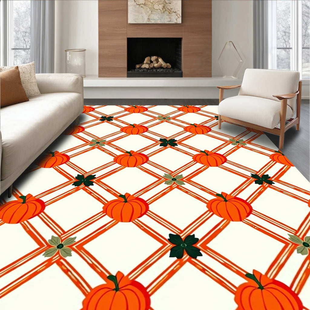 Orange Pumpkin Lattice Pattern Design Rug