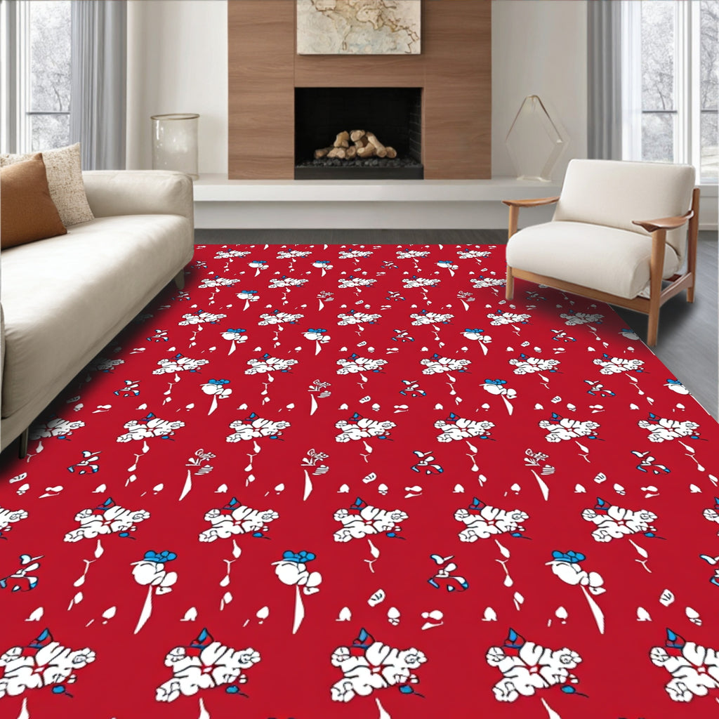 Whimsical Red Floral Pattern Rug