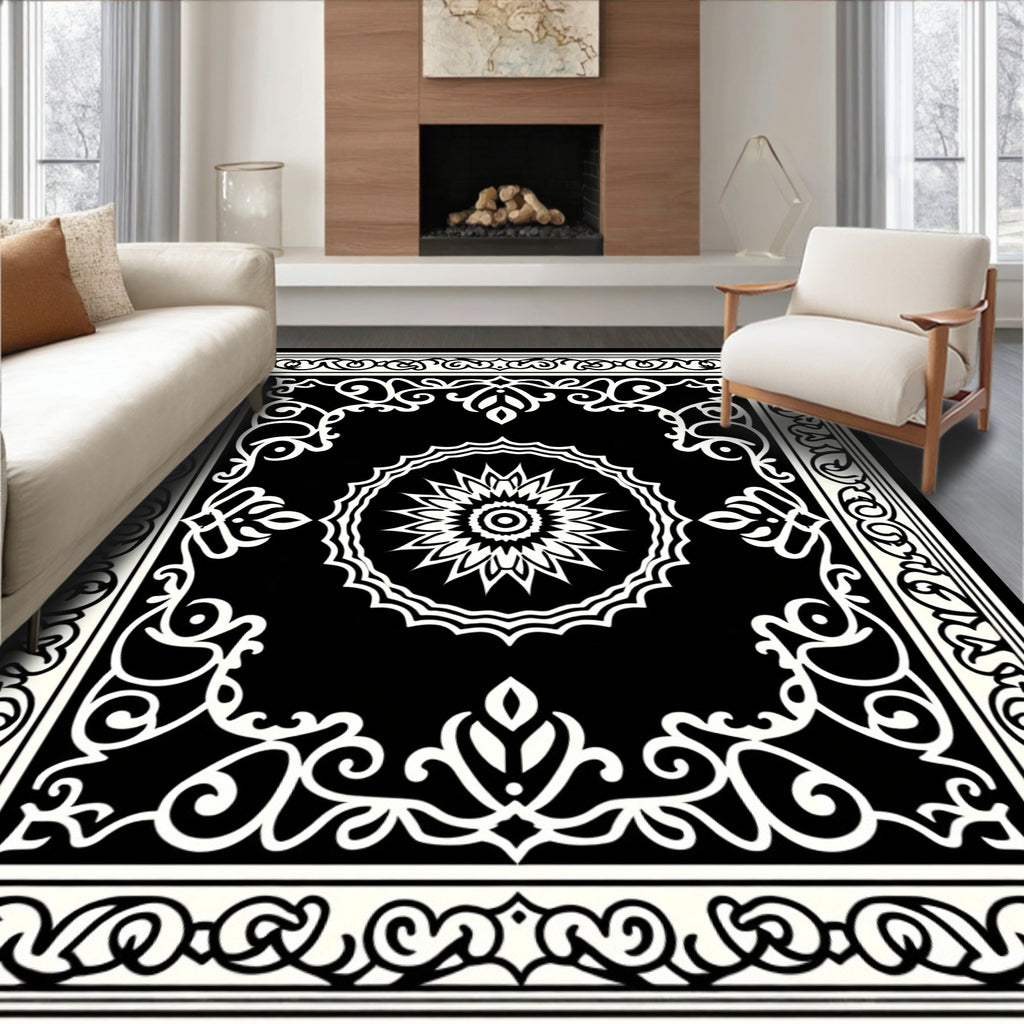 Intricate Floral Scrollwork Mandala Rug