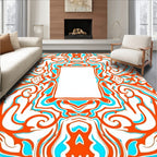 Abstract Swirls Orange Aqua Border Design Rug