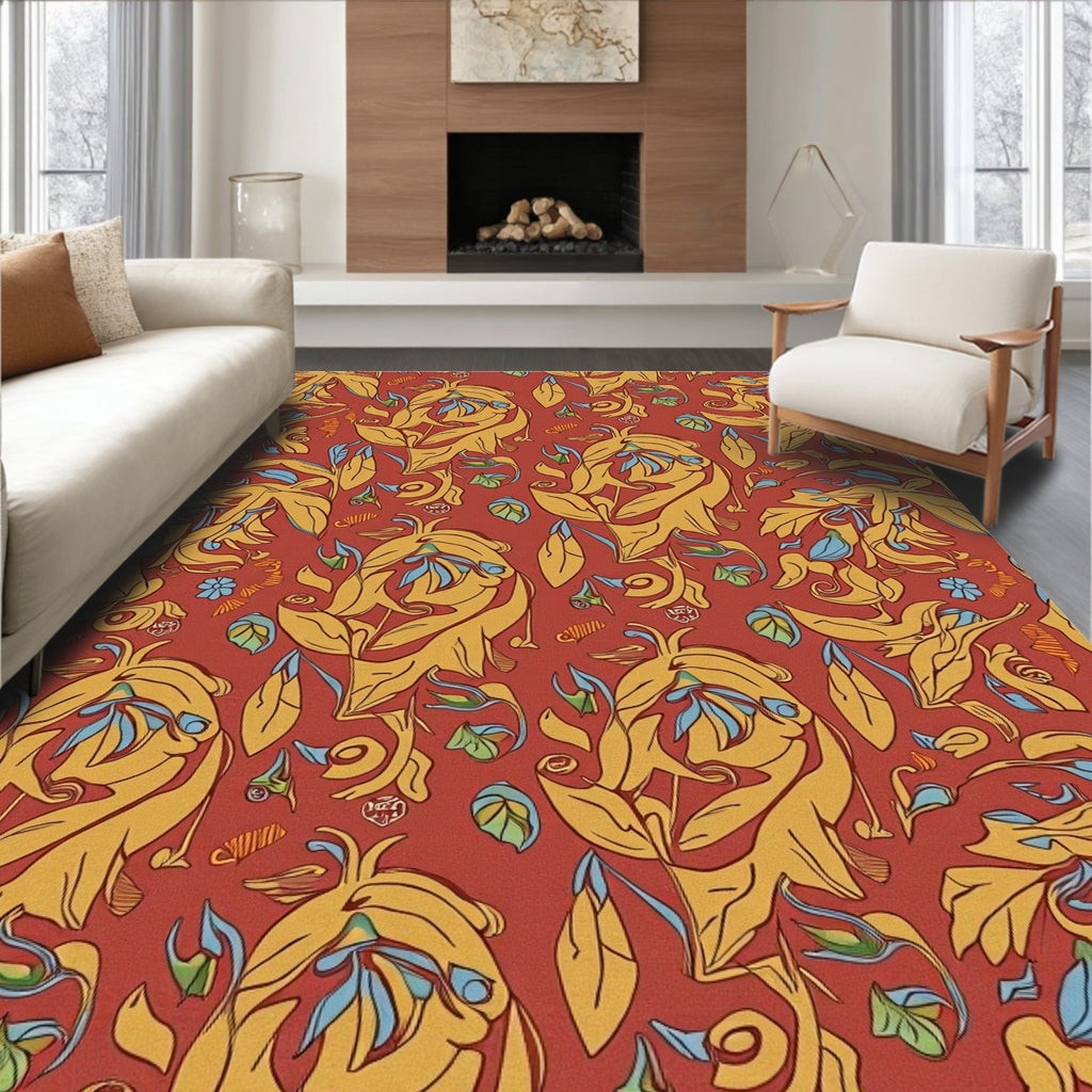 Art Nouveau Yellow Floral Pattern Rug